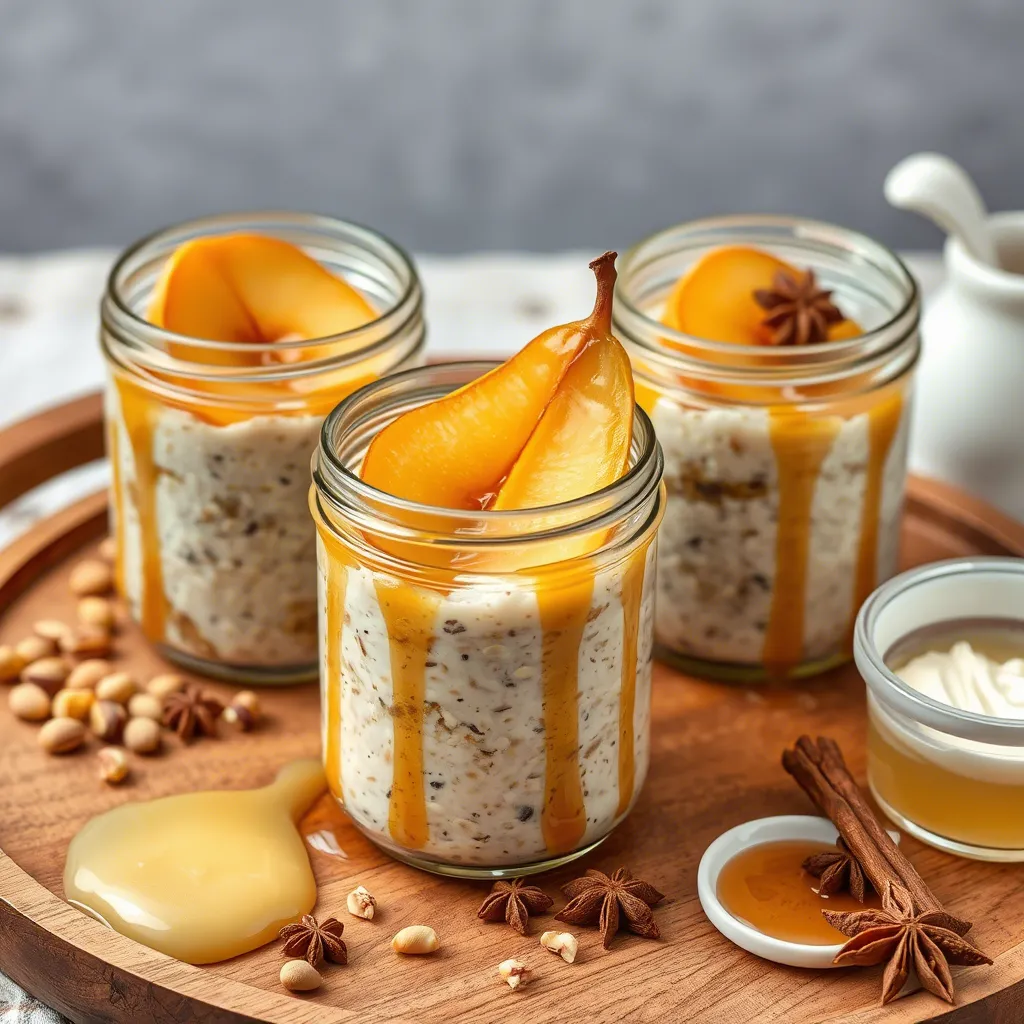 Chai-Spiced Overnight Oats with Poached Pears