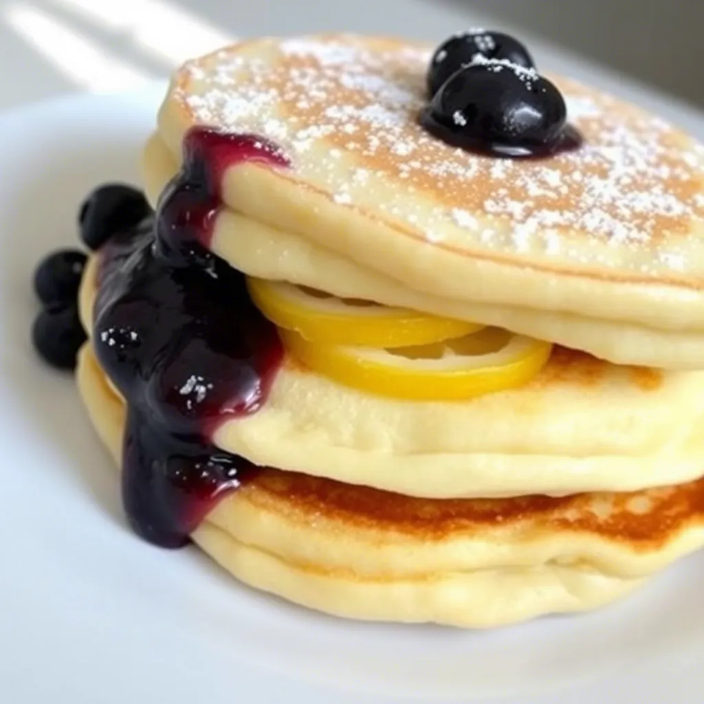 Meyer Lemon Ricotta Pancakes with Blueberry Compote