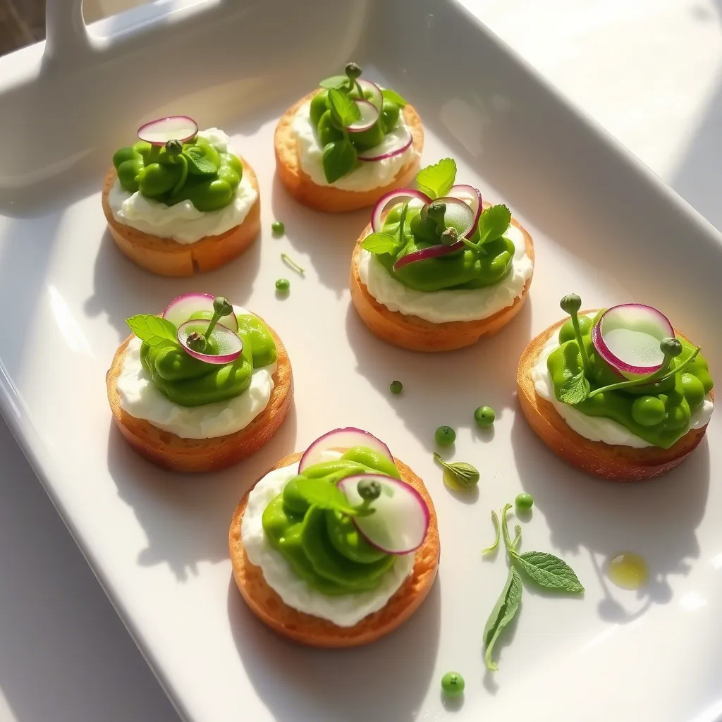 Spring Pea and Mint Crostini with Whipped Ricotta