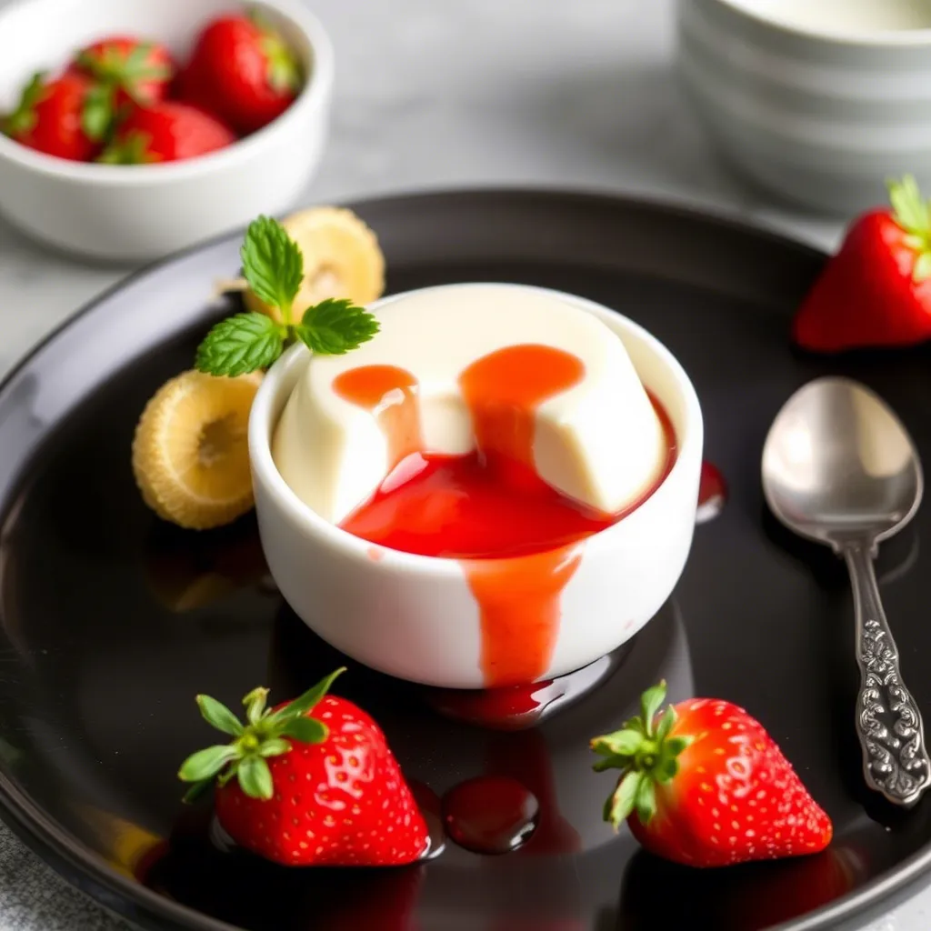 Vanilla Bean Panna Cotta with Strawberry Sauce